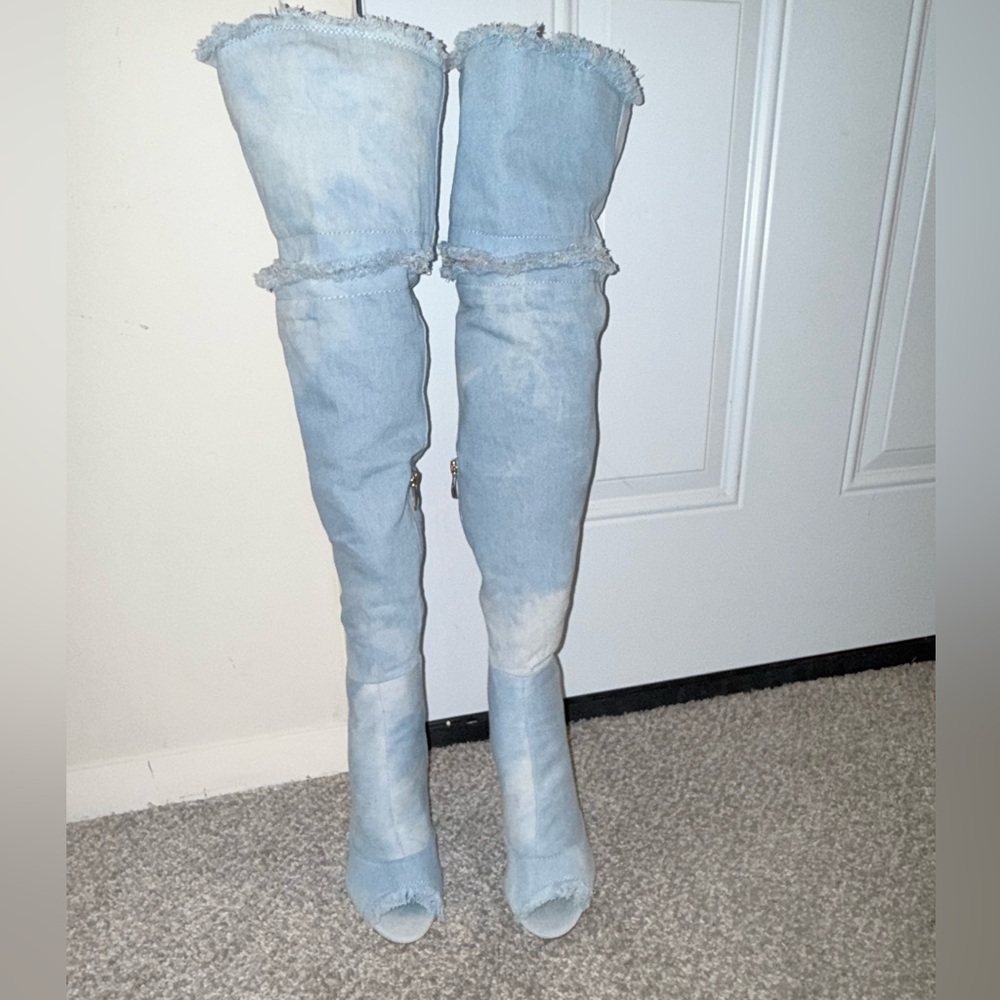 Liliana Light Blue Over-the-Knee Boots - Picture 5 of 16